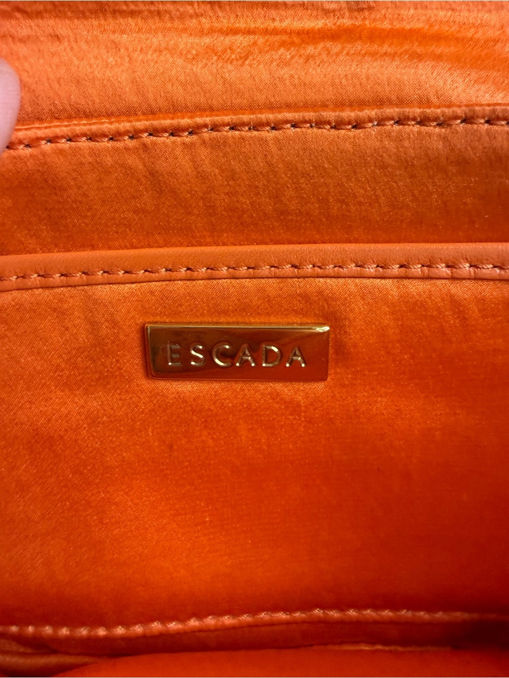 Escada Orange Satin Clutch with Gold-Tone Medallion - Picture 4 of 4